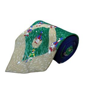 The Save The Children Mens Blue & Green Silk Baseball Print Tie Handmade Pattern